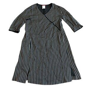 MaxMara Black and White Striped V-Neck Midi Dress